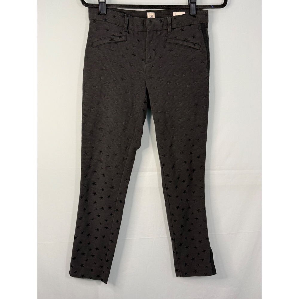 Gap Skinny‎ Ankle Pants Womens 2 Gray Black Star Print Tuxedo Stripe Textured